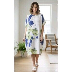 IC By Connie K Women’s Dress  Size S Linen Lagenlook Style  3/4 Sleeves USA